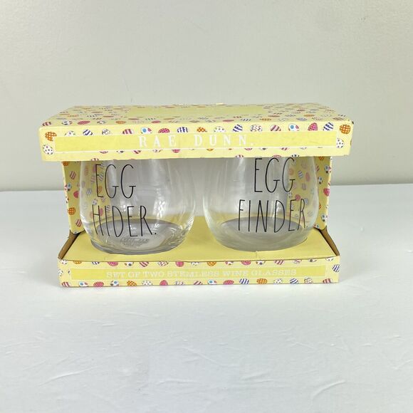Rae Dunn Other - Rae Dunn EASTER Set of 2 Clear Stemless Wine Glasses New In Box